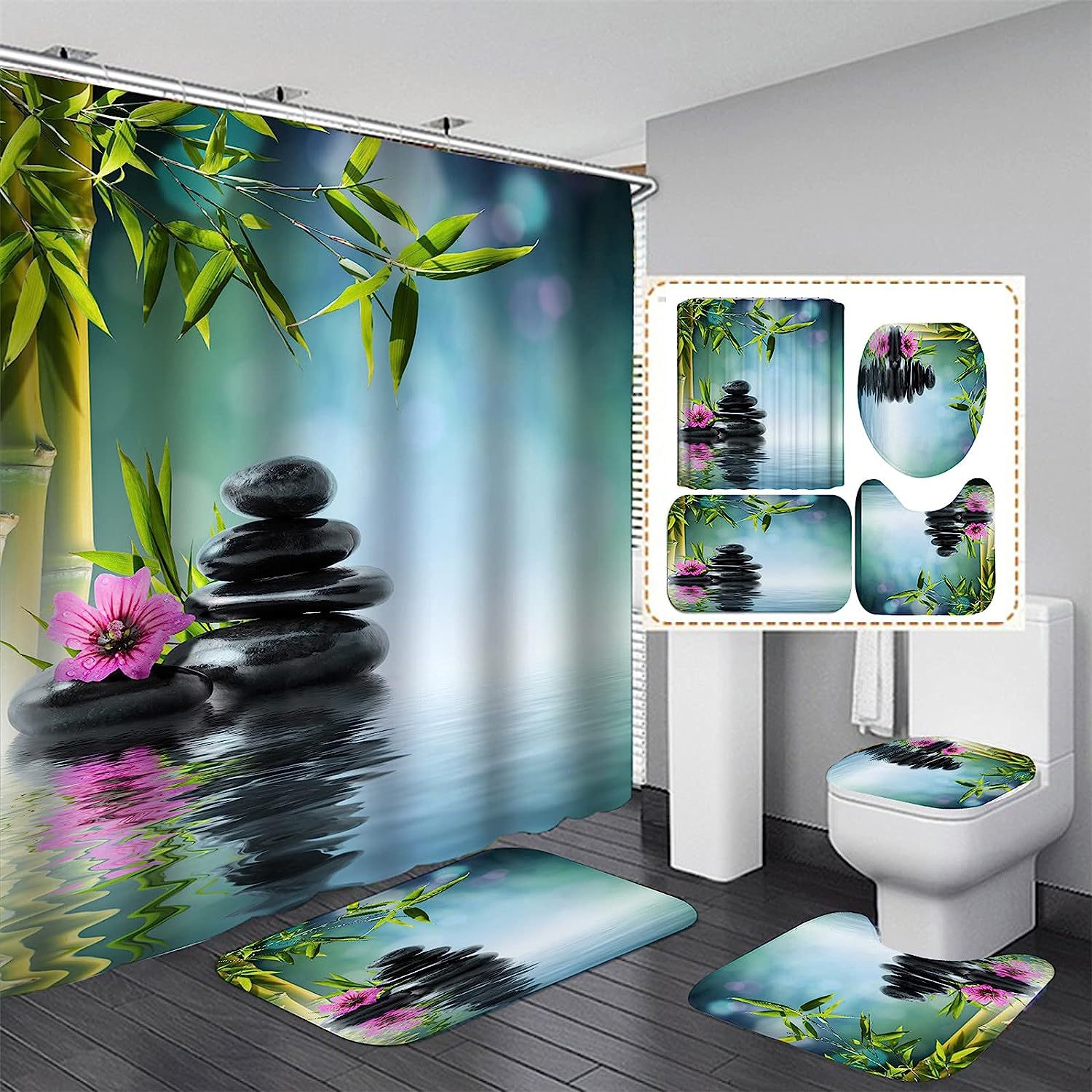 Picture of Cross-border supply non-perforated waterproof shower curtain bathroom partition bathroom thickened printed hanging curtain manufacturers wholesale