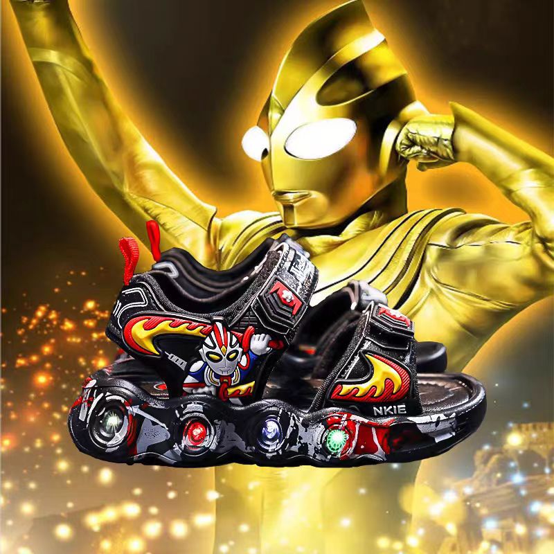 Ultraman Zero Sandals Boys Sandals Children's Breathable Mesh Shoes Lightweight Boys Beach Shoes New Luminous Shoes