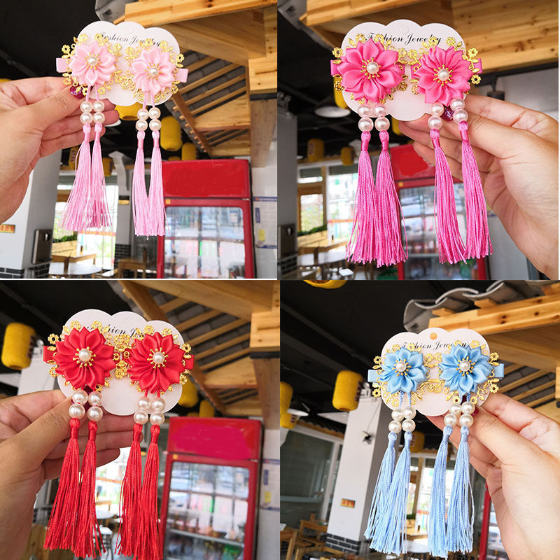 Children's Ancient Costume Tassel Hair Accessories Chinese Style Dress Little Girl Hairpin Princess Tang Suit Accessories Headdress Bow