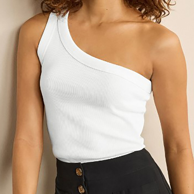 2025 Women's Fashion Solid Color White Oblique Shoulder Long Velvet Ice Silk Cotton Thread Vest