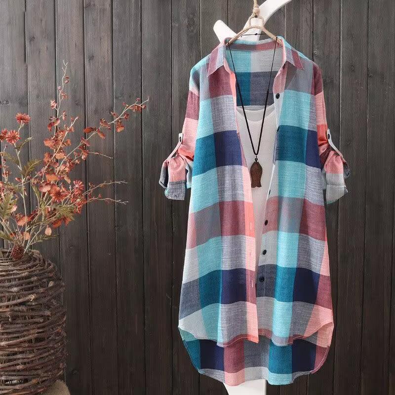 Picture of 2025 Sun Protection Shirt Women's Mid-Length Plus Size Women's Loose Slim Fashion Plaid Shirt Women's Casual Jacket