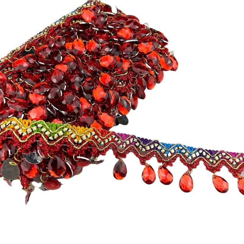 Ethnic style clothing beaded lace truck edge decoration accessories Buddhist hall table bottom decoration colorful tassel