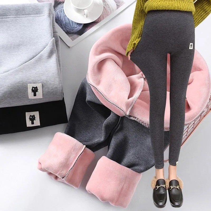 Picture of Maternity Wear Autumn and Winter fleece-lined Warm High Waist Abdominal Pants Spring and Summer Slim-fit Leggings Fleece-free Outer Wearing Elastic