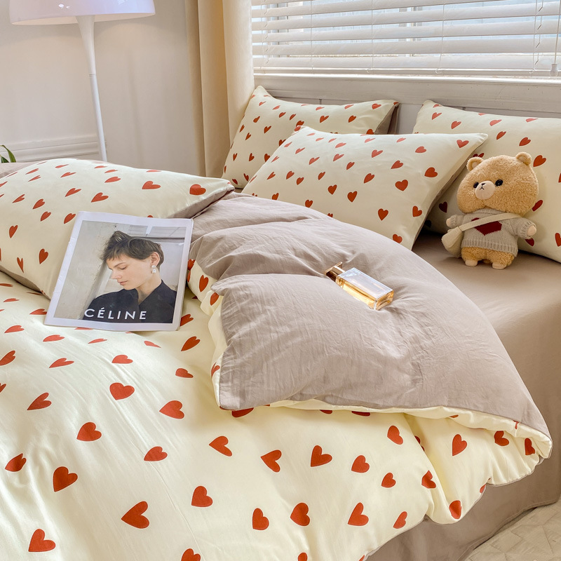 Picture of Small fresh class a 100 wash cotton four-piece set sanding cotton full quilt cover single bed hat student dormitory three or four-piece set