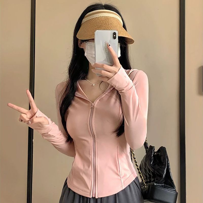 Picture of Slim-Fitting Ice-Sense Sun Protection Clothing Summer Outdoor Sun Protection Hooded Small Waist Tight Sun Protection Clothing Thin Quick-Drying Jacket