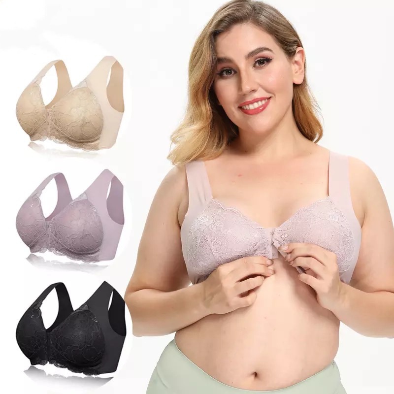 Large size underwear Accessory breast nursing bra no steel ring bra front buckle seamless vest lace bra beautiful back bra