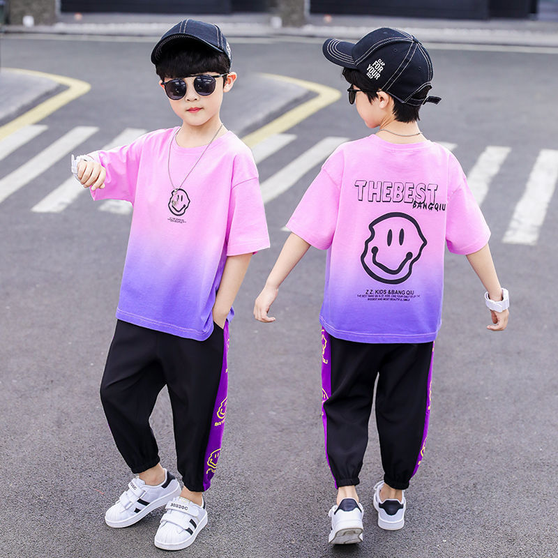 Picture of New cuhk boy's western style summer short-sleeved quick-drying clothes children's clothing boy's summer sportswear suit ice silk