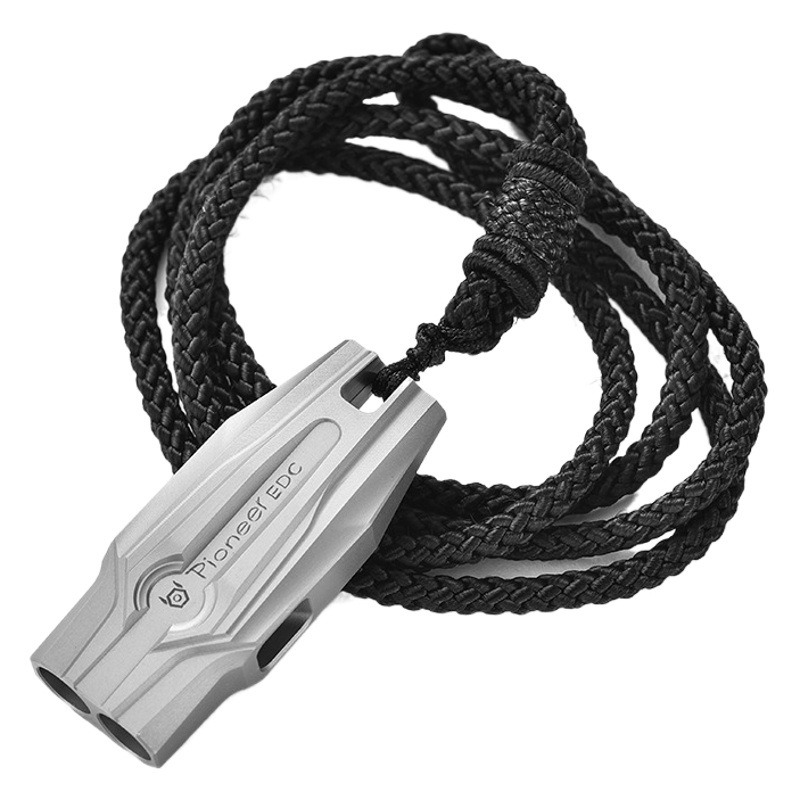 Outdoor Edc Dual-Tube High-Frequency Titanium Alloy Whistle for Wilderness Survival Emergency Edc Rescue Whistle Camping Titanium Alloy Edc