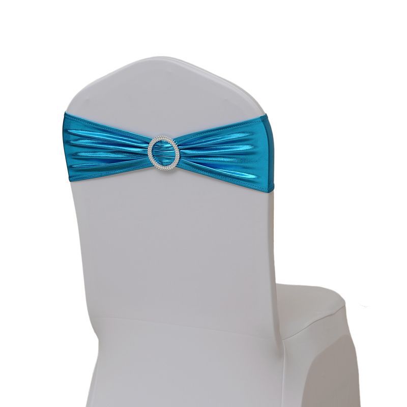 Picture of Casual Hotel Banquet Celebration Wedding Universal Elastic Chair Cover Hot Stamping Straps Decorative Bow Chair Back Flower
