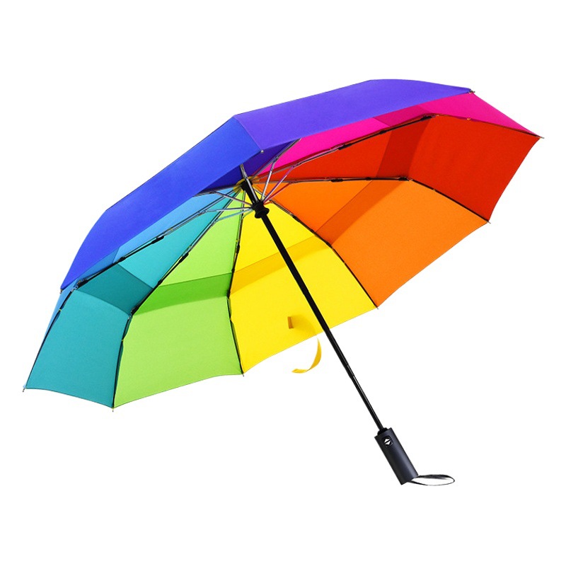 Umbrella Automatic Umbrella Cross-Border Foldableing Umbrella Parasol Rain or Shine Fully Automatic Double-Layer Rainbow Umbrella 70% off Umbrella