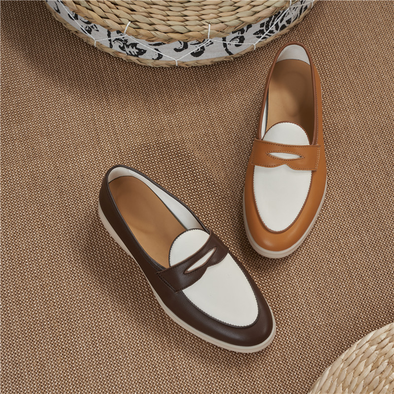 New Export Export Loafers Belgian Champagne British Style Casual Versatile Genuine Leather Color Matching Summer Slip-Ons