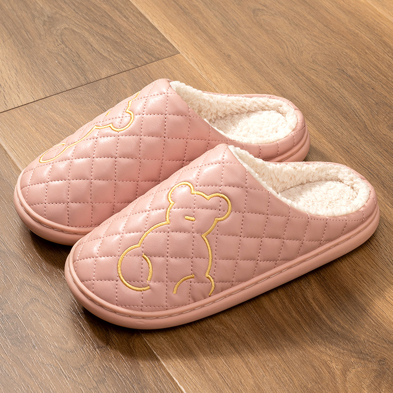Picture of Lidani cotton slippers men's autumn and winter indoor home new household warm PU leather waterproof couple slippers women