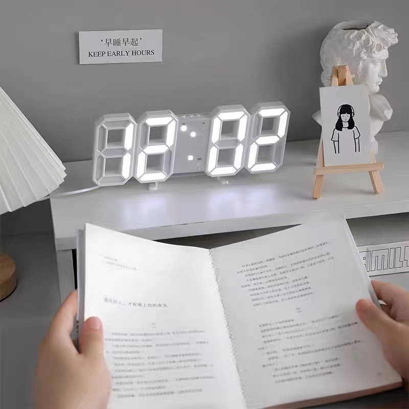 Picture of Ins cross-border desktop desk clock 3D luminous digital clock wall voice control mute alarm clock intelligent photosensitive a generation of hair