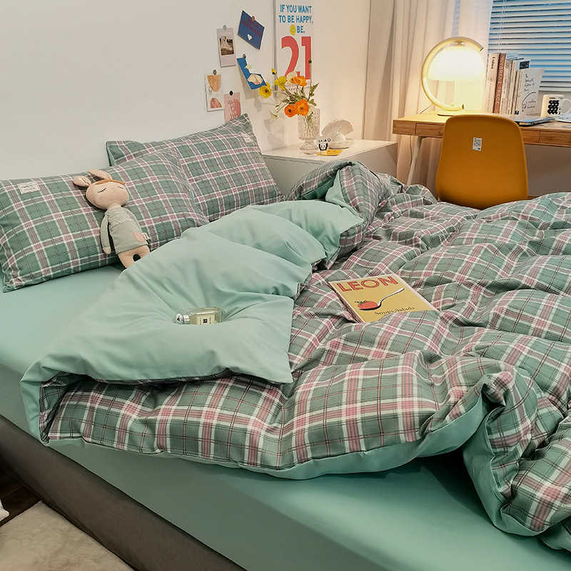 Picture of New Japanese Bed Solid Color Double Quilt Cover Sheet Four-piece Student Dormitory Three-piece Household Quilt Cover Wholesale
