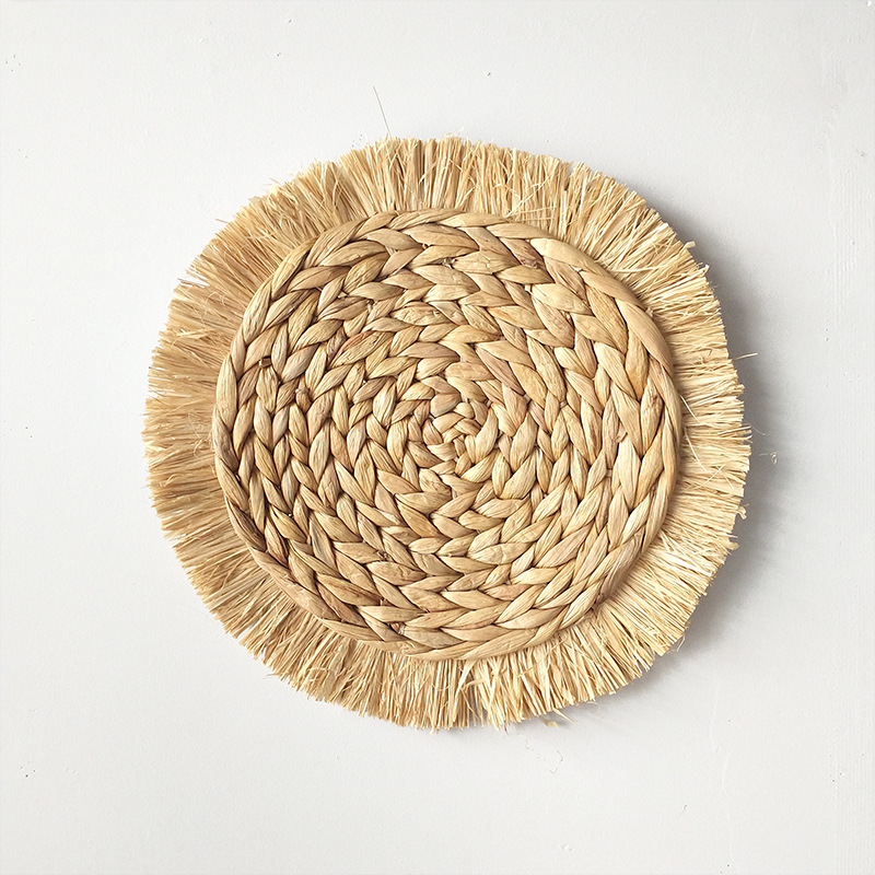 Picture of Bohemian style straw wall decoration living room background wall decoration ethnic round hanging decoration sofa bedside hanging decoration