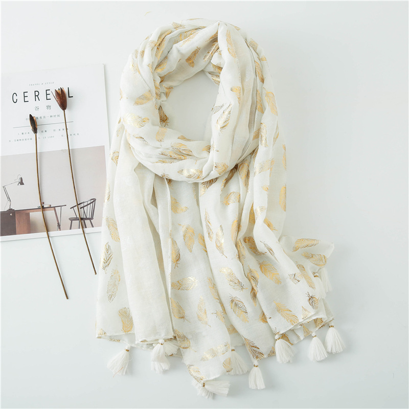 Korean Style Scarf Bali Yarn Thin White Hot Silver Feather Cotton Linen Fashion Shawl Travel Decorative Silk Scarf Long