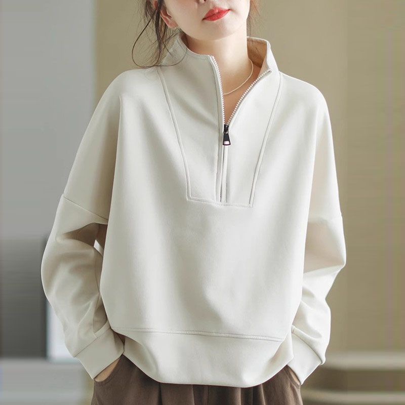 2025 autumn new women's stand-up collar half-zip sweatshirt loose and foreign style wears long-sleeved casual top A6302
