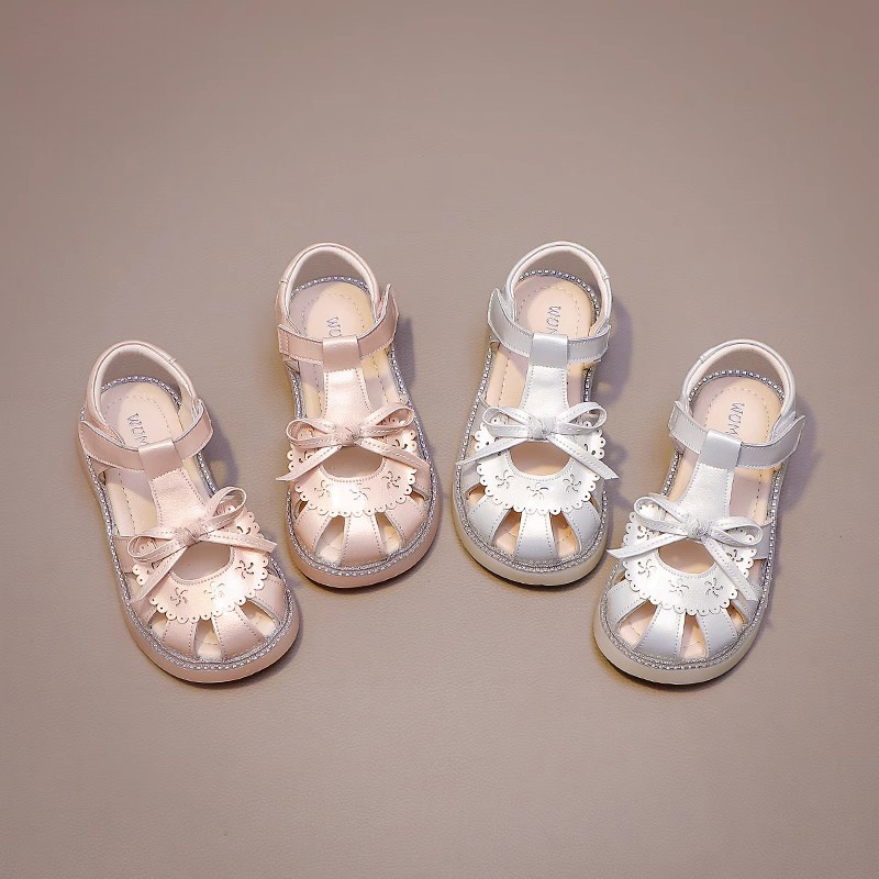 Girls' Baotou Sandals Summer New Children's Soft Sole Princess Shoes Little Girls Bow Baby Non-Slip Beach Shoes