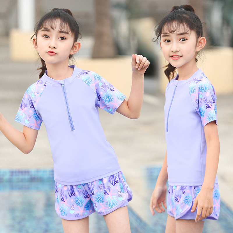 Girls Swimwear Kidsren's High-End 2025 New Split Suit Medium and Large Kidsren's Professional Training Swimwear Wholesale