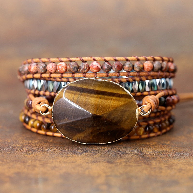 European and American cross-border retro foreign trade natural Tiger Eye bracelet beaded natural stone woven handmade bracelet