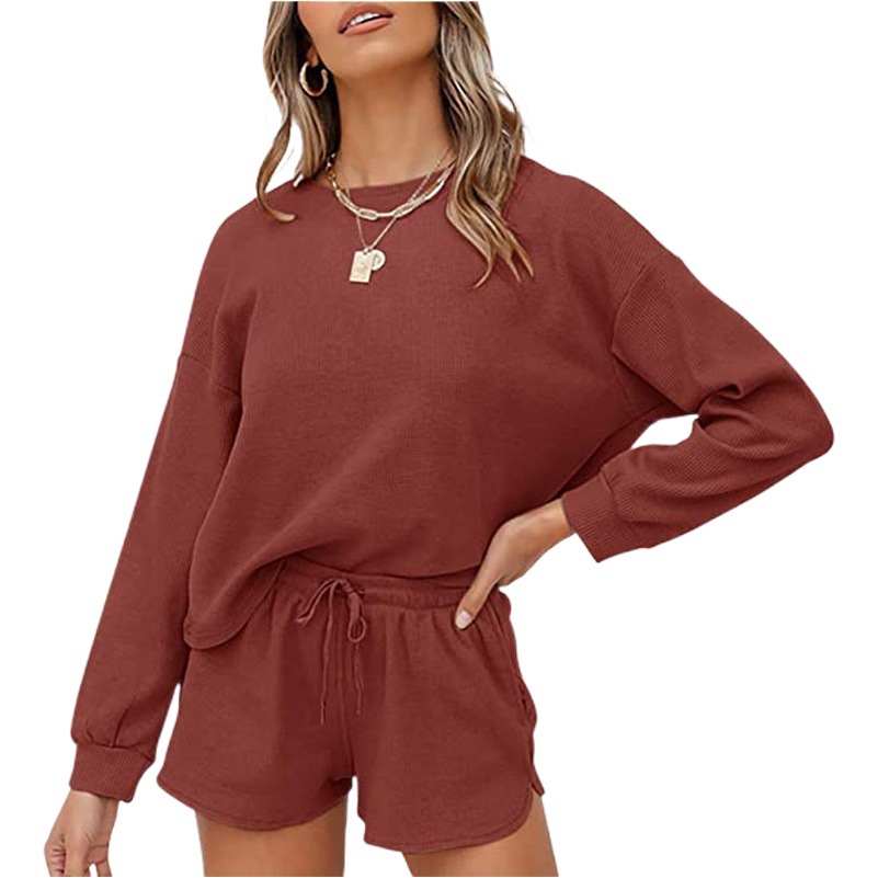 Picture of Cross-Border European and American Export Women's Clothing 2025 New Amazon Long-Sleeved Shorts Home Wear Waffle Two-Piece Suit