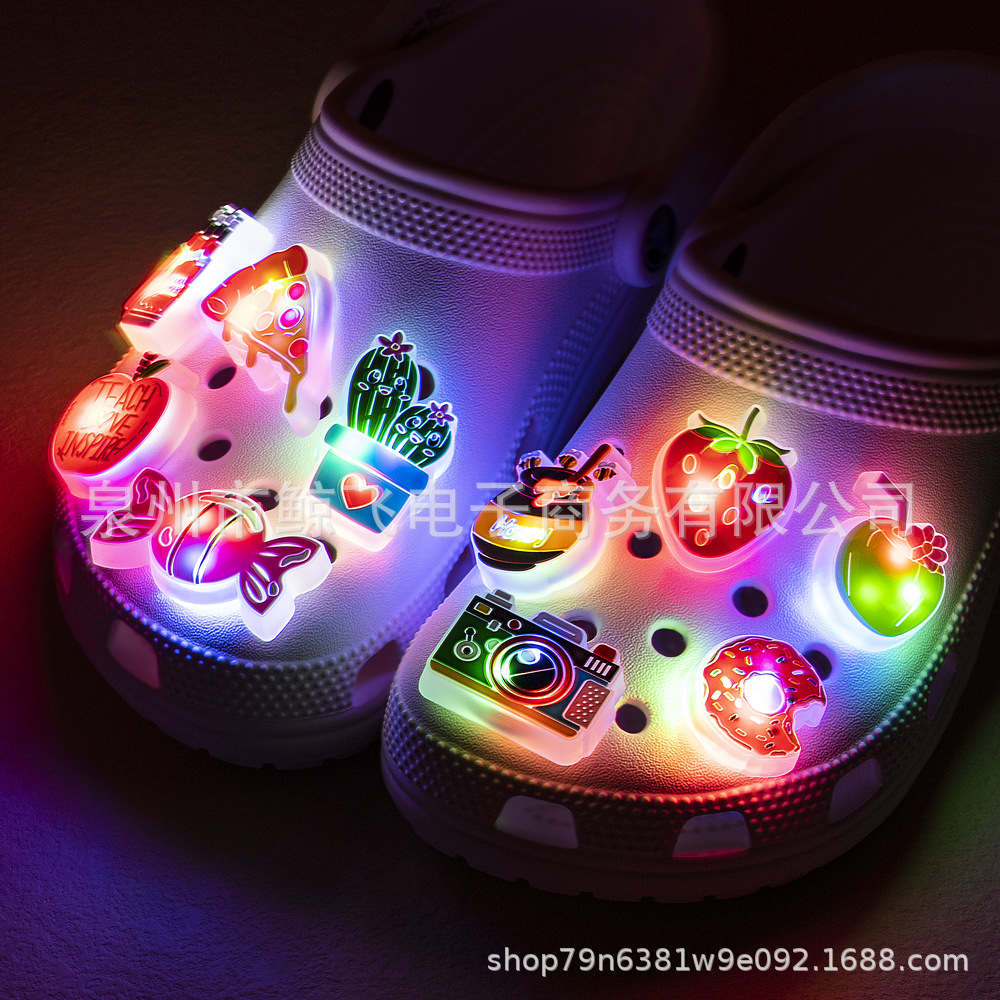 Novel Trendy and Personalized Led Flashing Light Hole Shoes Flower Shoe Buckle Cute Cartoon Garden Shoes DIY Accessories Hole Shoe Light