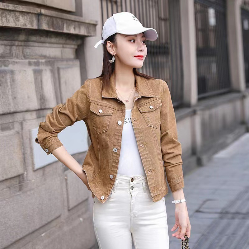 Autumn New Candy-colored Denim Clothes 2023 New College-style Slim-fit Slimming Long-sleeved Denim Short Coat for Women