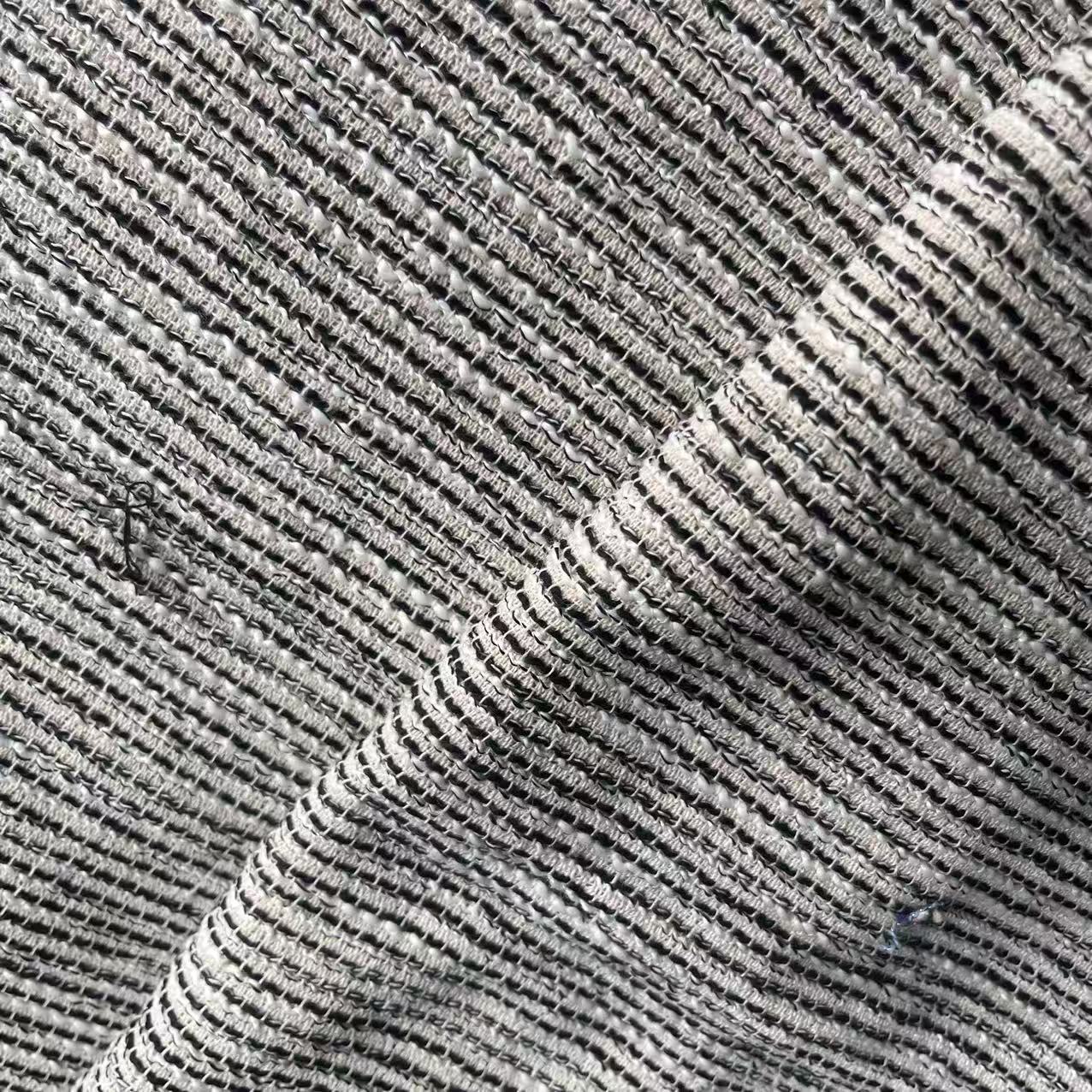 Picture of Slub Chanel Black and White Striped Fabric Women's Bags Shoes Material Tweed Woven Hat Children's Clothing Fashion Fabric