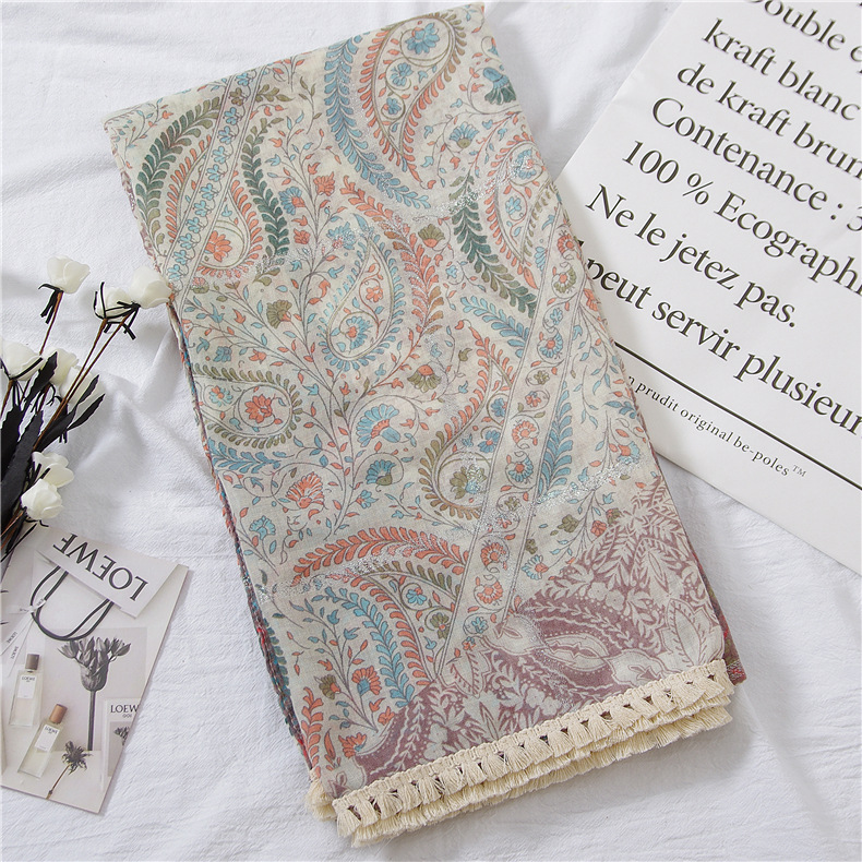 Wenyi Fan Xiaoqing Summer Sunscreen Shawl Taro Purple Flower Vine Hot Silver Lace Wrap Balinese Scarf Ladies