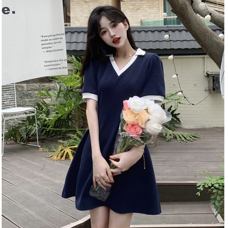Cross-border Wholesale 2023 Summer New A- line Skirt Spice Girls Slim-fit Slim-fit Waisted Short-sleeved Dress for Children