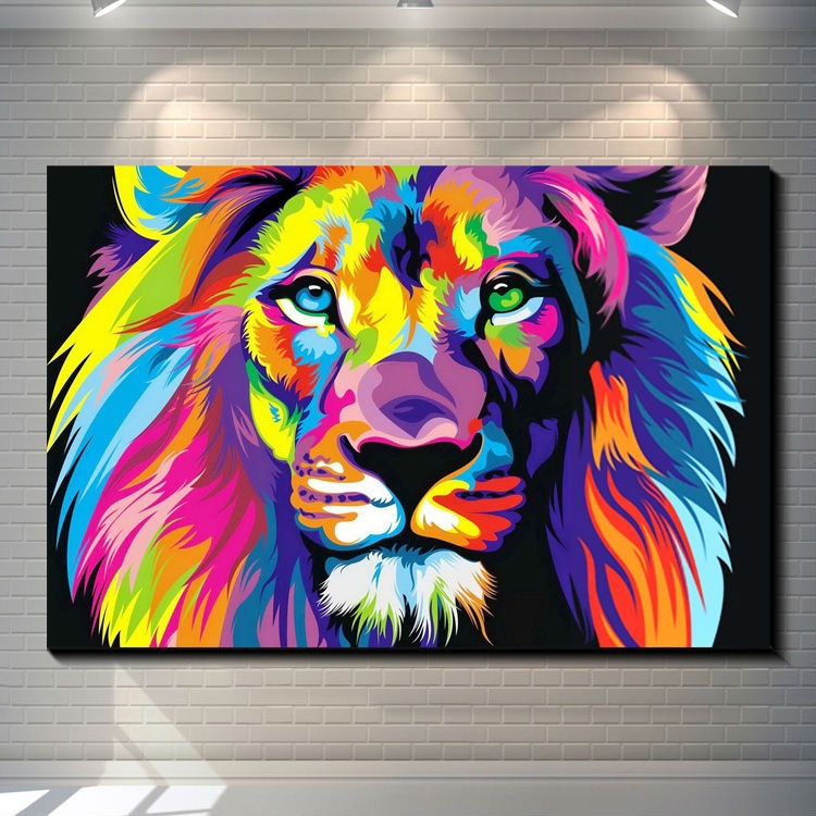 Modern Simple Colorfulful Lion Oil Painting Scandinavian Decorative Painting Painted Animal Canvas Painting Core Canvas Painting Normcore