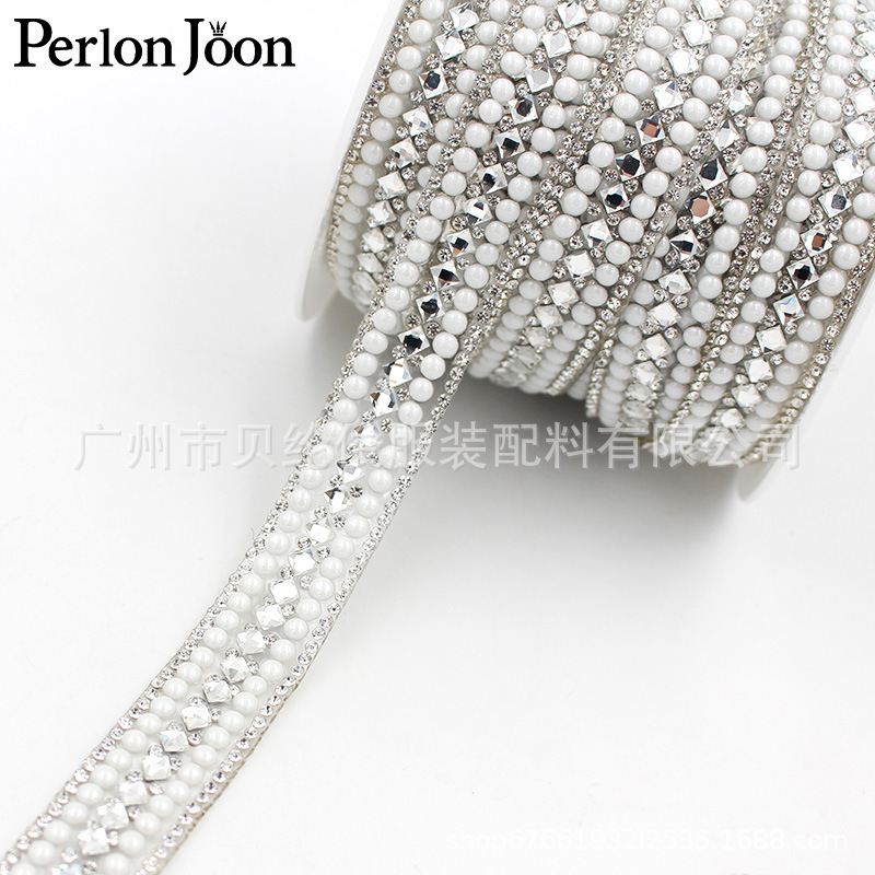 in stock wholesale one yard rhinestone double row pearl decorative belt DIY clothes shoe bag jewelry clothing accessories wholesale