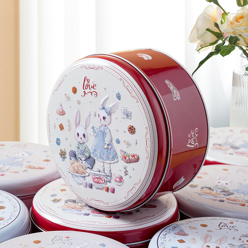 Cookie Cookie Jar Tinplate Box Couple Rabbit Exquisite Candy Box Round Jar White Rabbit Candy Tin Jar