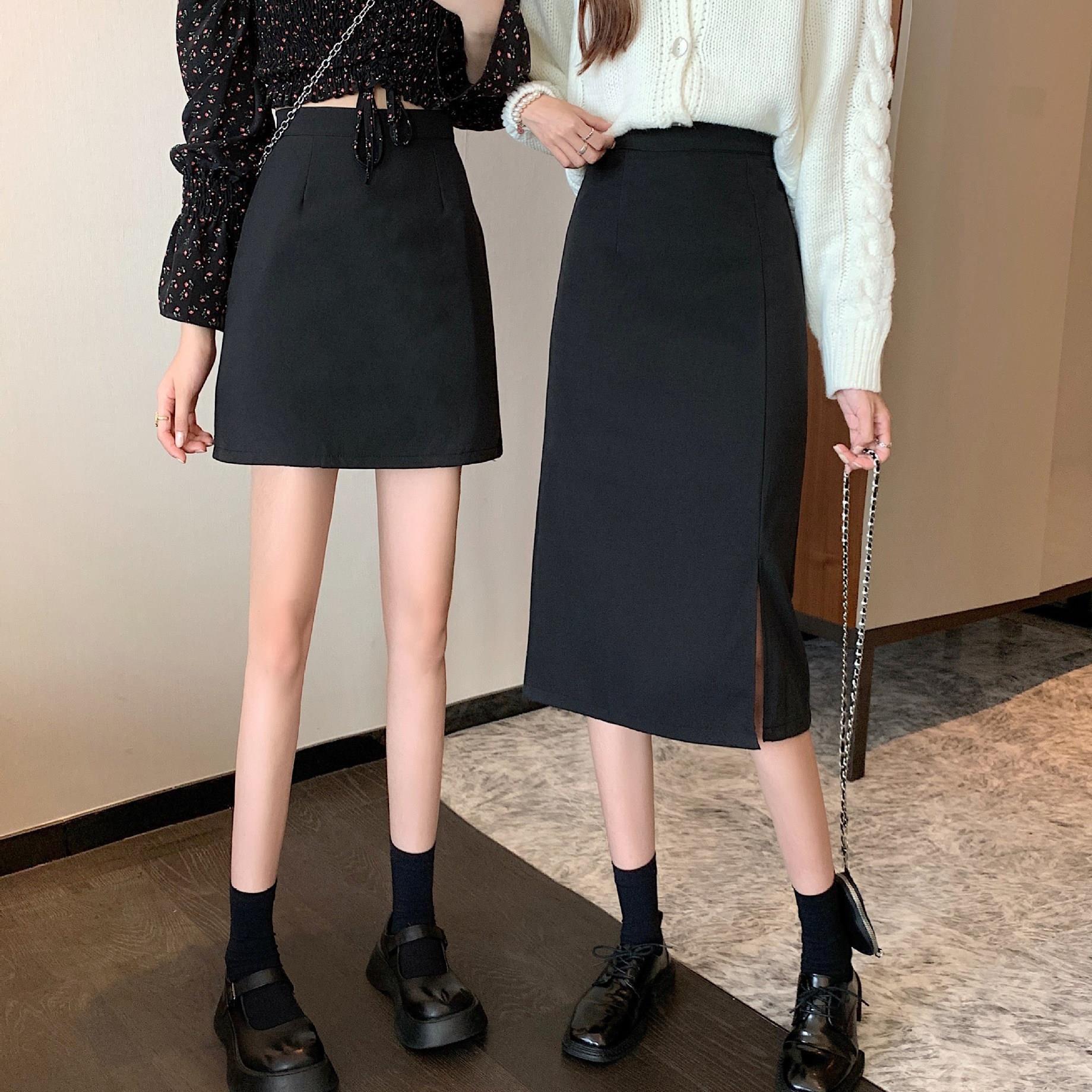 plus size Chubby mm22A Word Skirt Black Hip Skirt 20 New Fashion Skirt Women's Split Mid-length Autumn High Waist
