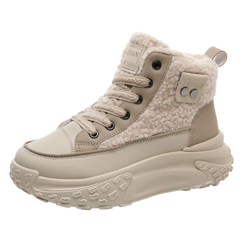 K6701 new 2023 winter high-top women's shoes fleece-lined cotton shoes warm lamb velvet thick bottom increased Korean ins students