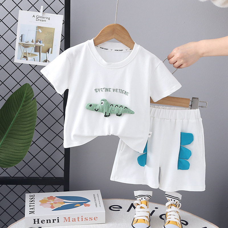 Summer New Baby Children's Western-style Thin Baby Three-dimensional Dinosaur Short-sleeved Two-piece Set Boy's Short-sleeved Summer suit