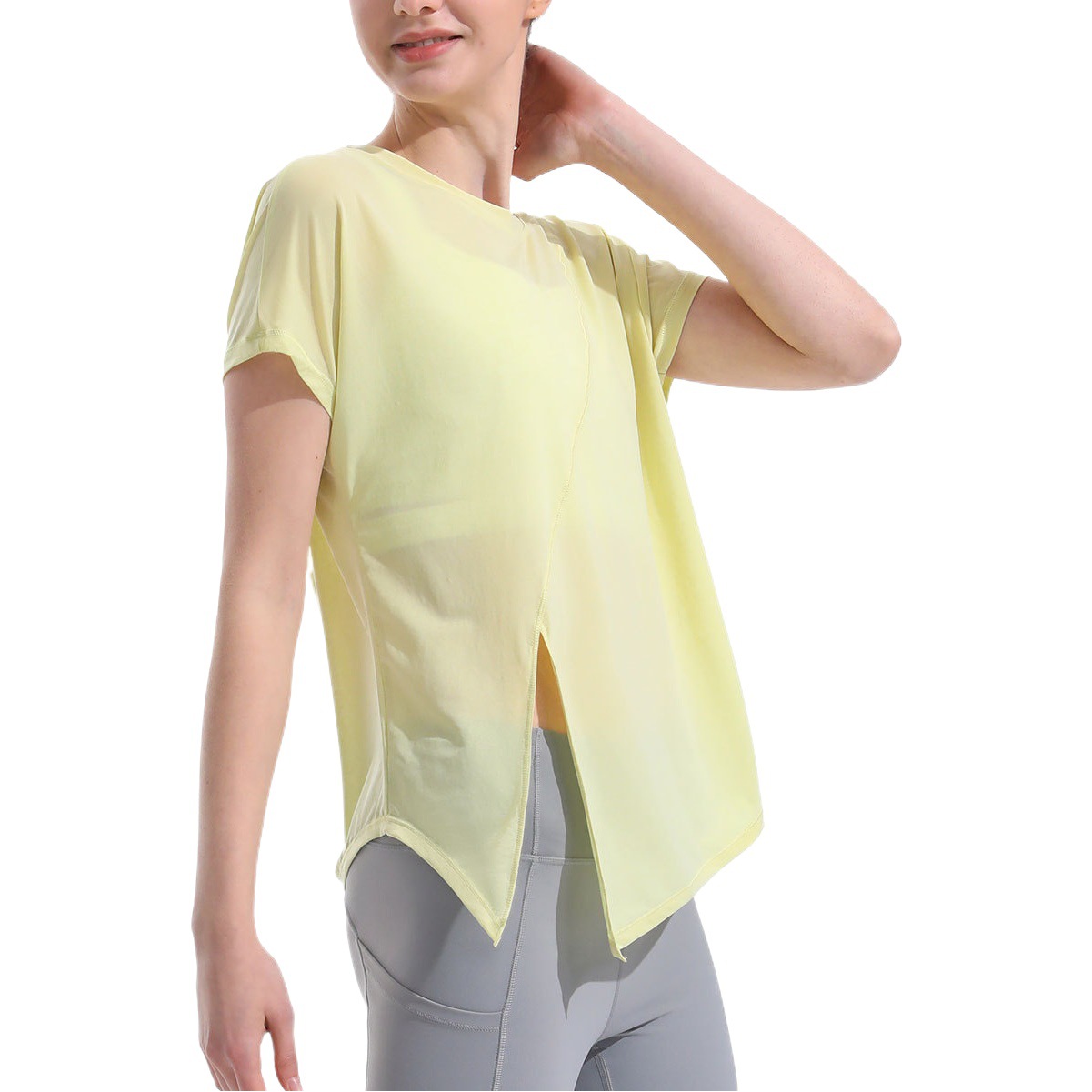 Picture of RUNA PULSE Sports Short-sleeved Women's Loose Quick-drying Fitness Clothes Cool T-shirt Top Split Yoga Clothes Blouse