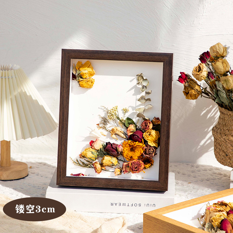Picture of Factory wholesale dried flower photo frame stereo diy handmade paper towel rose hollow 3CM6CM specimen frame table