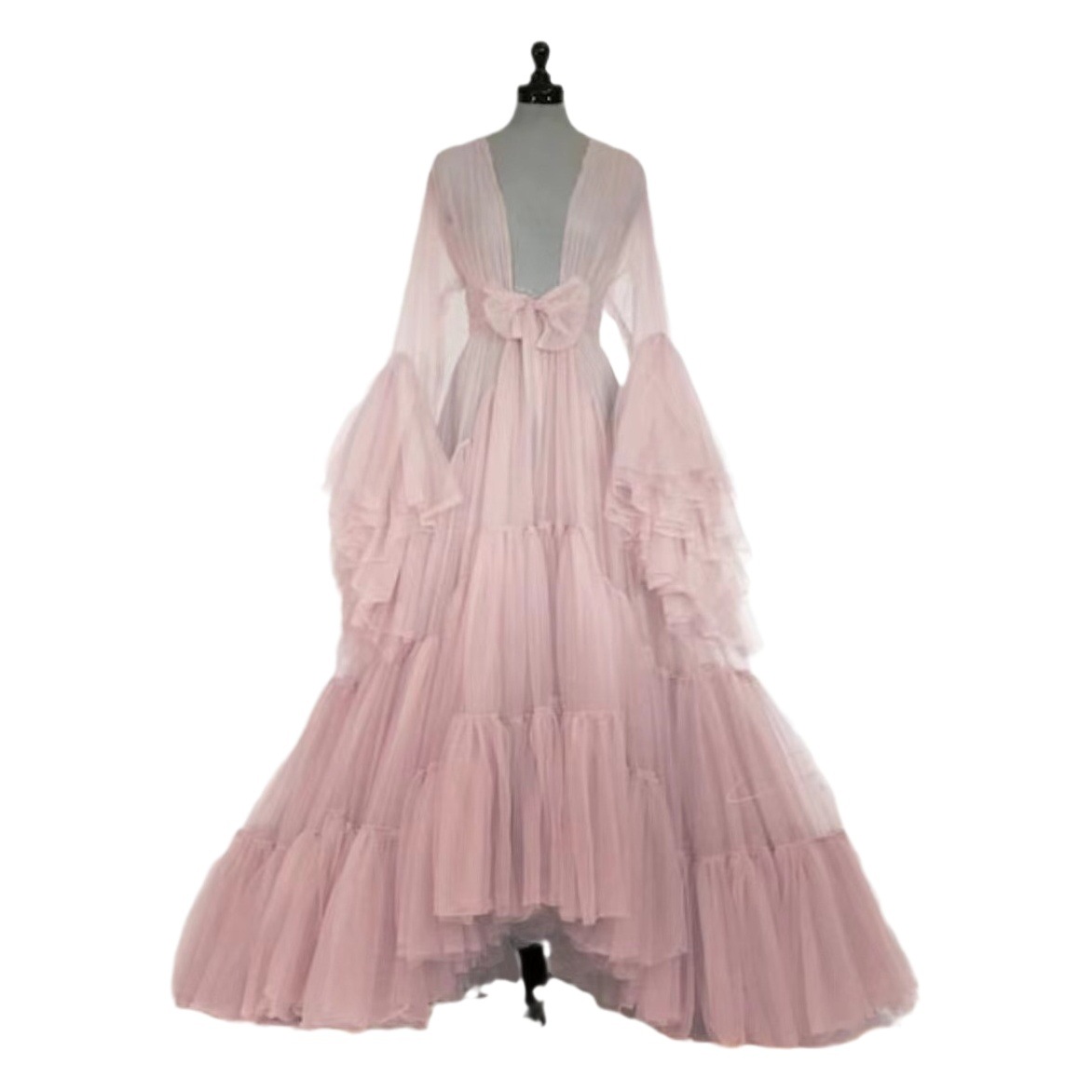 Amazon cross-border pink wedding dress studio ancient costume photo photography clothing fashion bell sleeve mesh evening dress for women