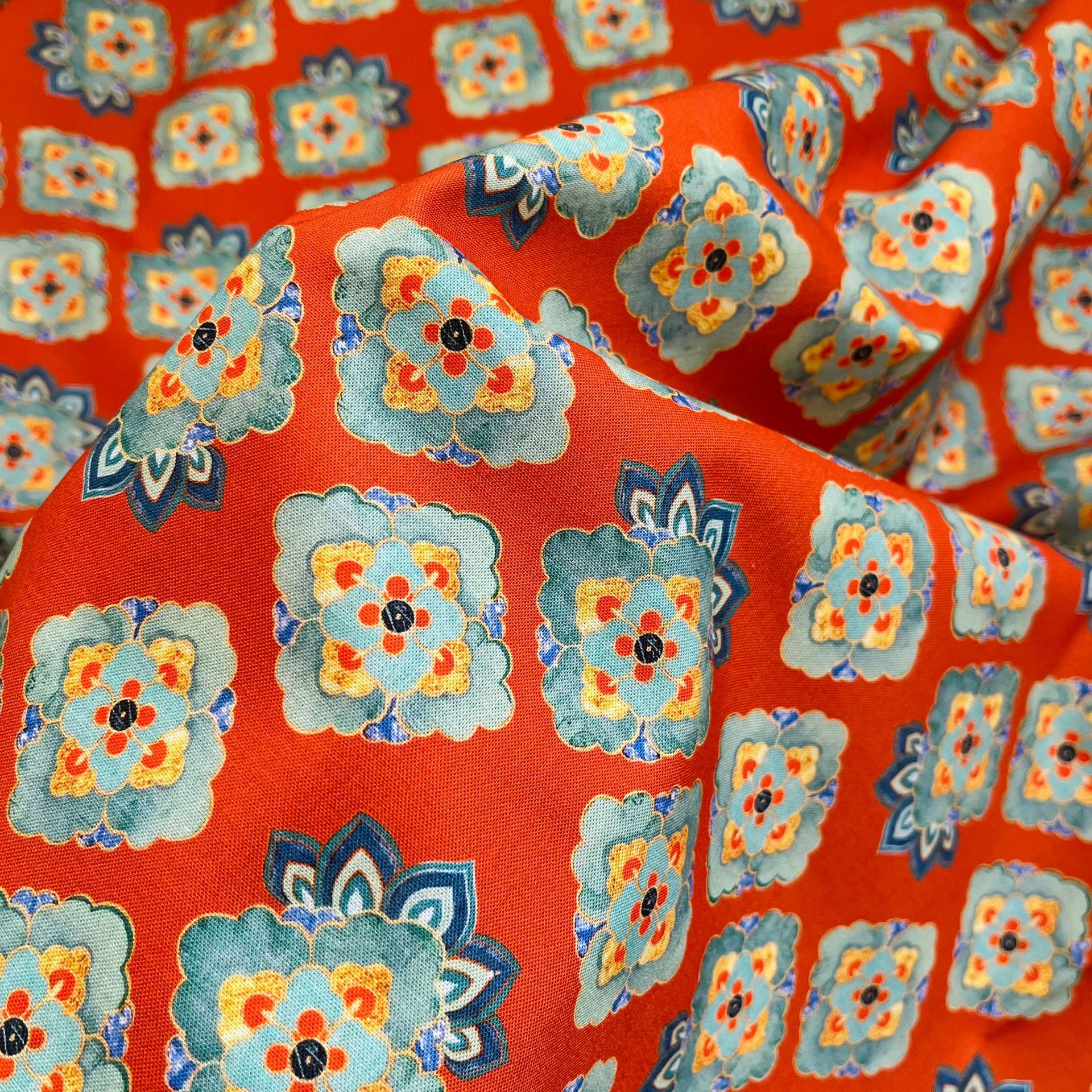 Picture of National style in stock supply cotton 20 cotton linen fabric digital printing children's shirt Hanfu fabric