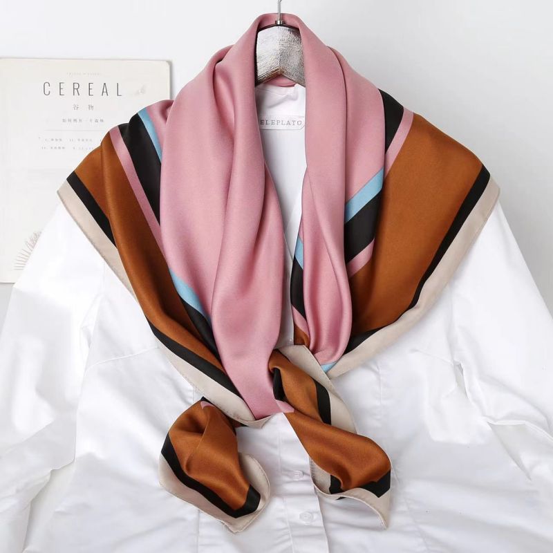 Picture of Autumn and winter all-match shawl animal printed black and white simple large square 90*90CM imitation silk twill silk scarf for women