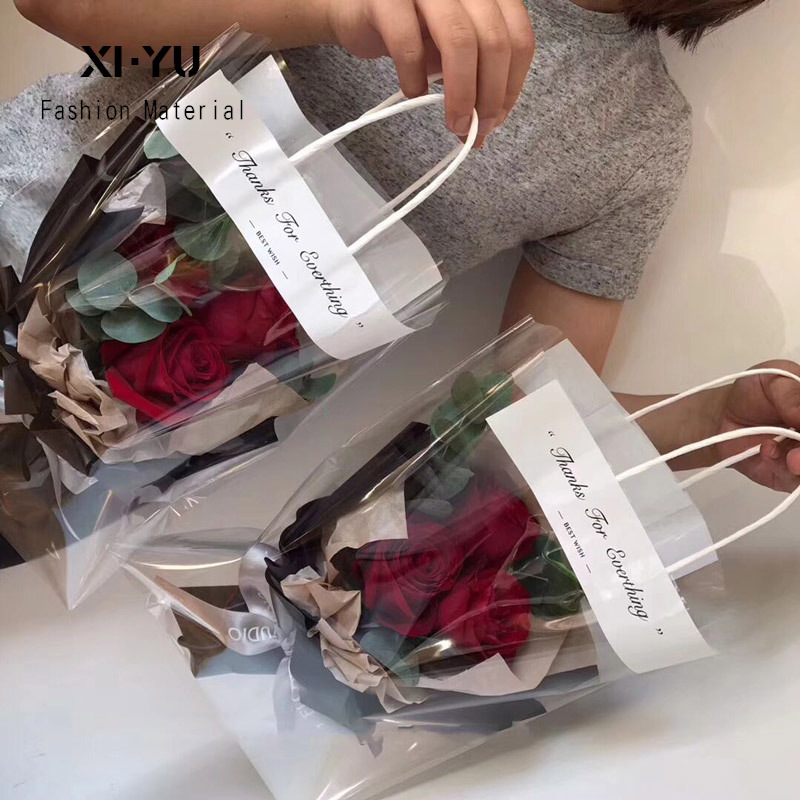 Internet celebrity flower handbag single rose dried bouquet birthday gift bag transparent English flower bag packaging bag