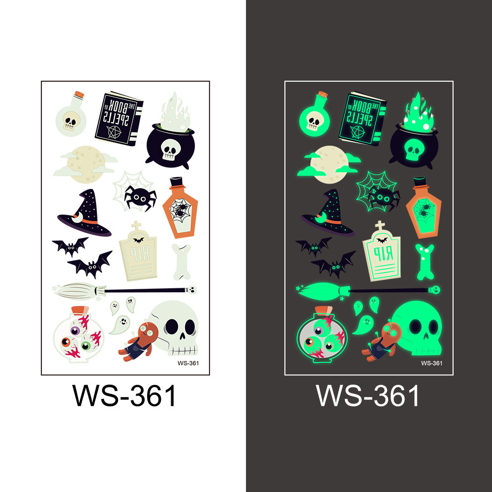 Picture of Cross-Border New Halloween Tattoo Stickers Waterproof and Sweat-Proof Long-Lasting Fluorescent Green Luminous Children's Cartoon Face Tattoo Stickers