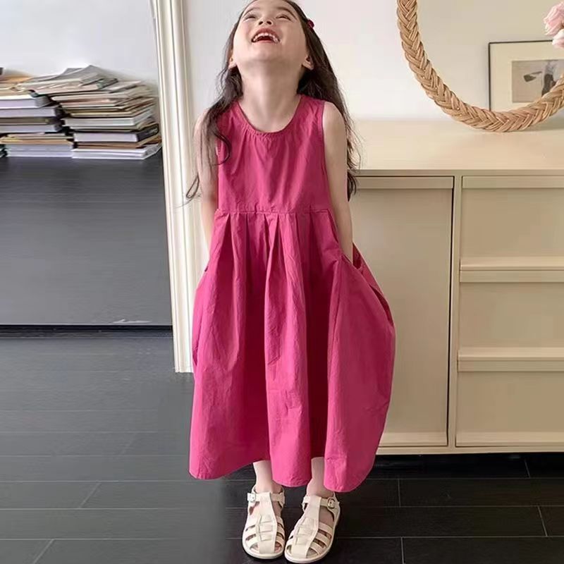 Girl's Sleeve Skirt Dopamine Girl's 2025 Summer New Children's Korean Style Simple Sleeveless Skirt
