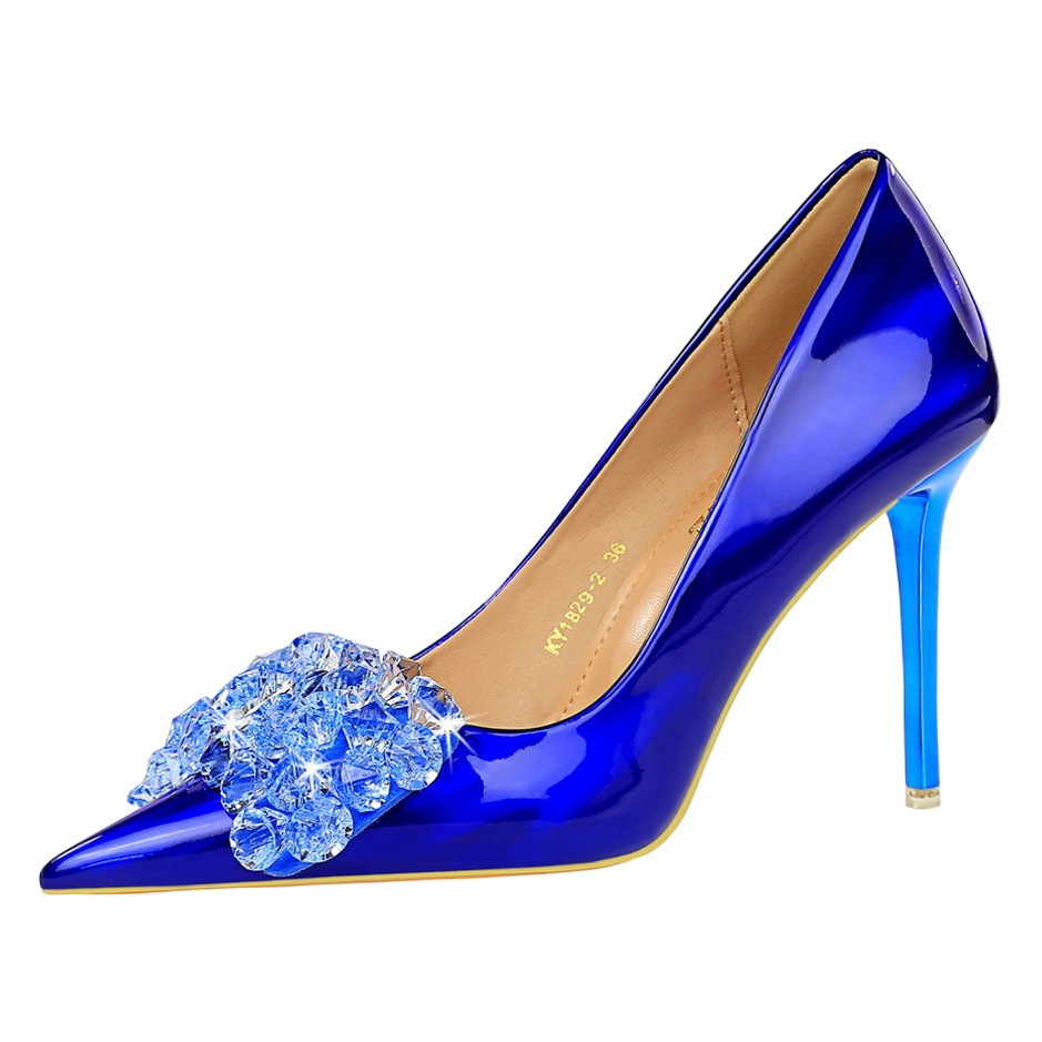 1829-H27 European and American style banquet high heels and shallow pointed crystal bow women's shoes high-heeled shoes