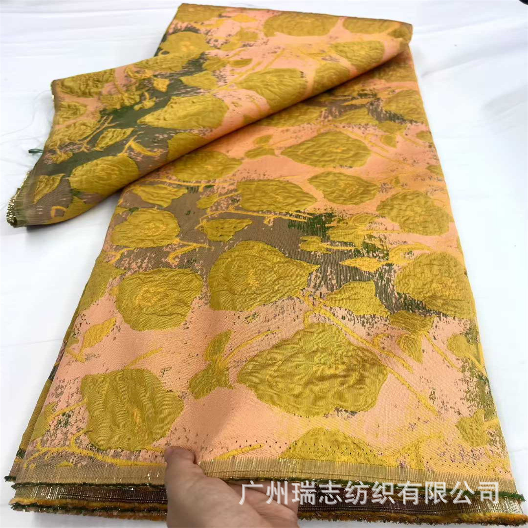Hanfu cheongsam jacquard fabric blue and white porcelain gilding cut embroidered cloth in stock brocade lace fabrric