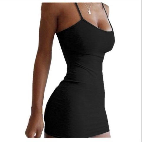 European and American New Sling Dress Solid Color Simple Hanging Neck Tight Hip Dress