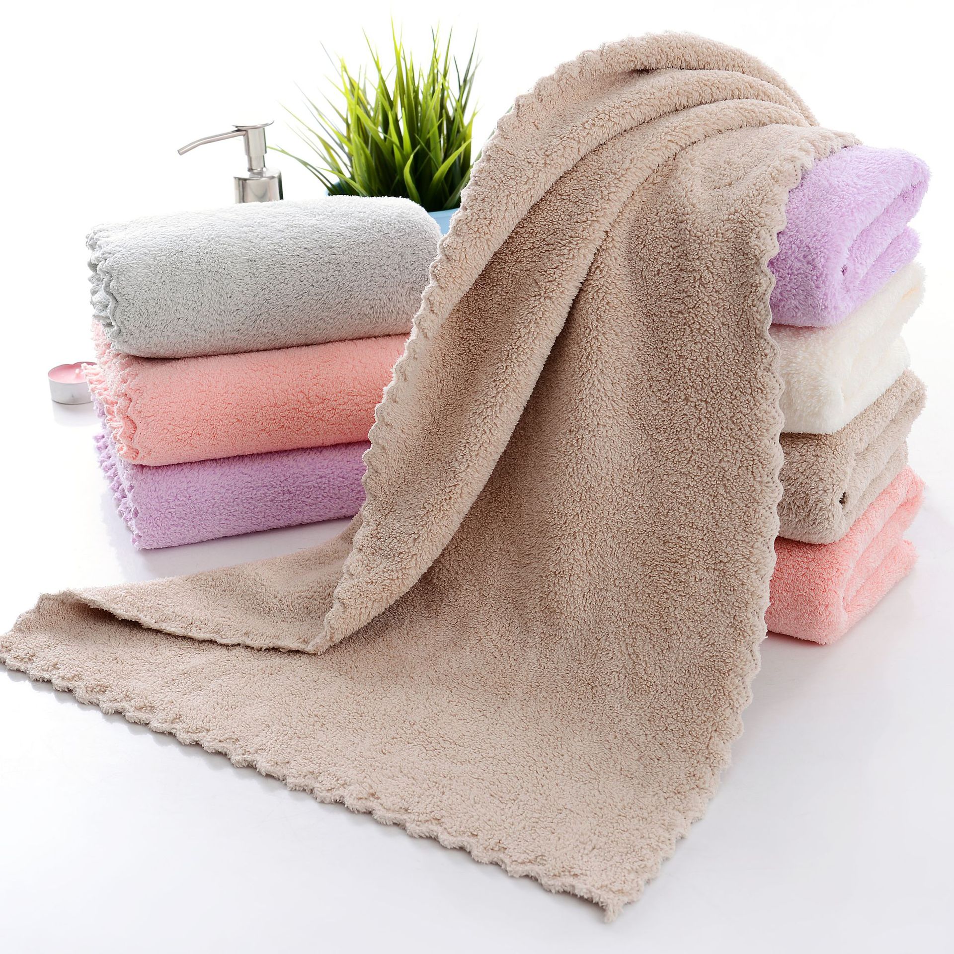 Picture of Coral Fleece Towel Plain Wash Face Towel Soft Absorbent Gift Household Not Easy to Send