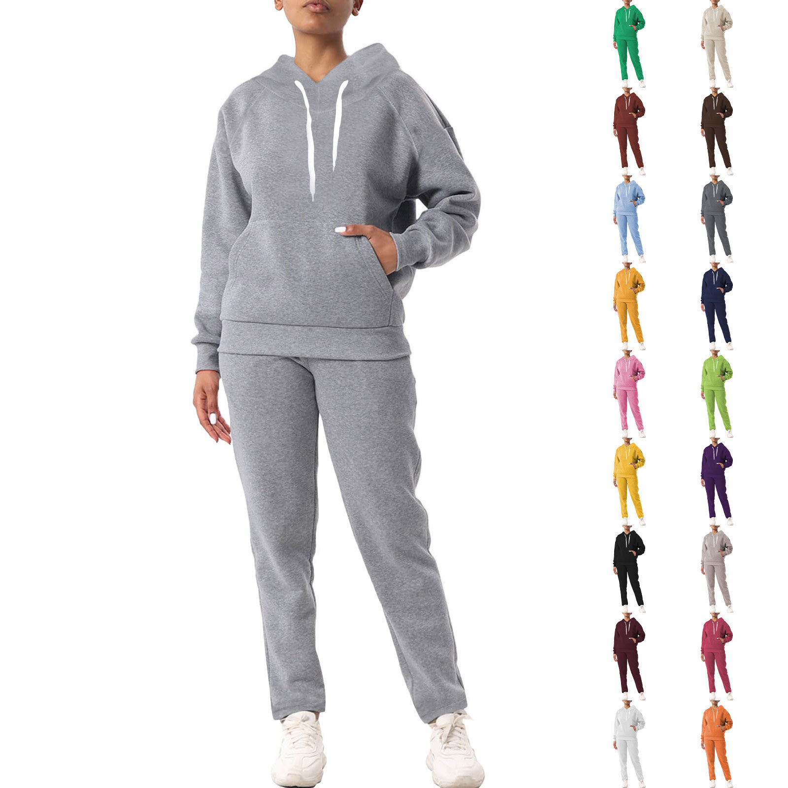 2024 autumn and winter AliExpress cross-border fashion suit women's fleece-lined sweater two-piece women's foreign trade wholesale