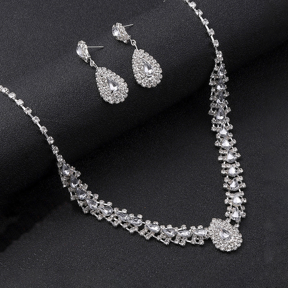 Europe and the United States hot cross-border necklace earrings jewelry simple suit Amazon diamond zircon water drop necklace jewelry